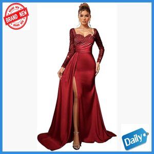 Long Sleeve Mermaid Prom Dress with Slit Sparkly Sequin Formal Evening Gown